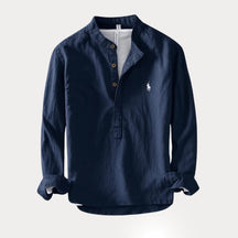 Camisa Masculina RL™ Gola Padre – Linho com Algodão