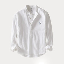 Camisa Masculina RL™ Gola Padre – Linho com Algodão