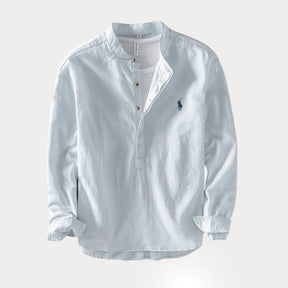 Camisa Masculina RL™ Gola Padre – Linho com Algodão